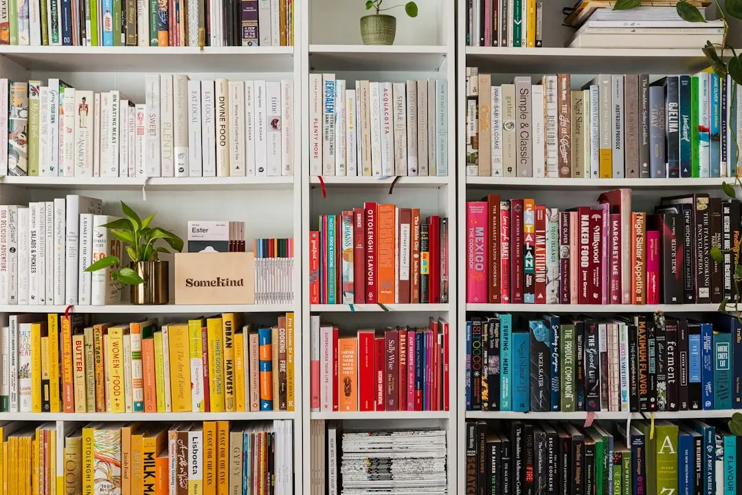 Beautiful book selections lined up in rainbow color
